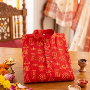 Red Om Puja Panjabi